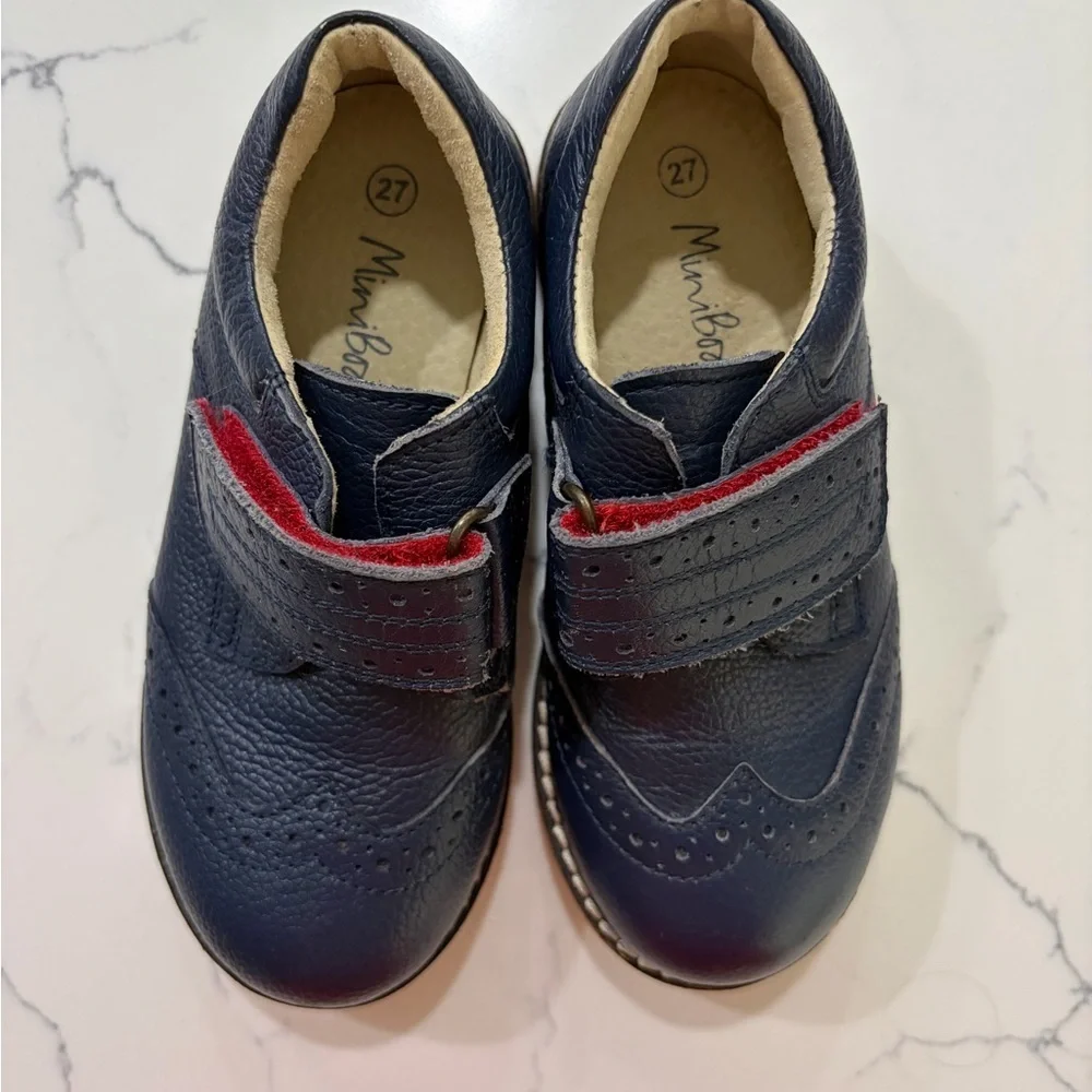 Mini Boden Leather Navy Kids Dress Shoes with Velcro strap size 27